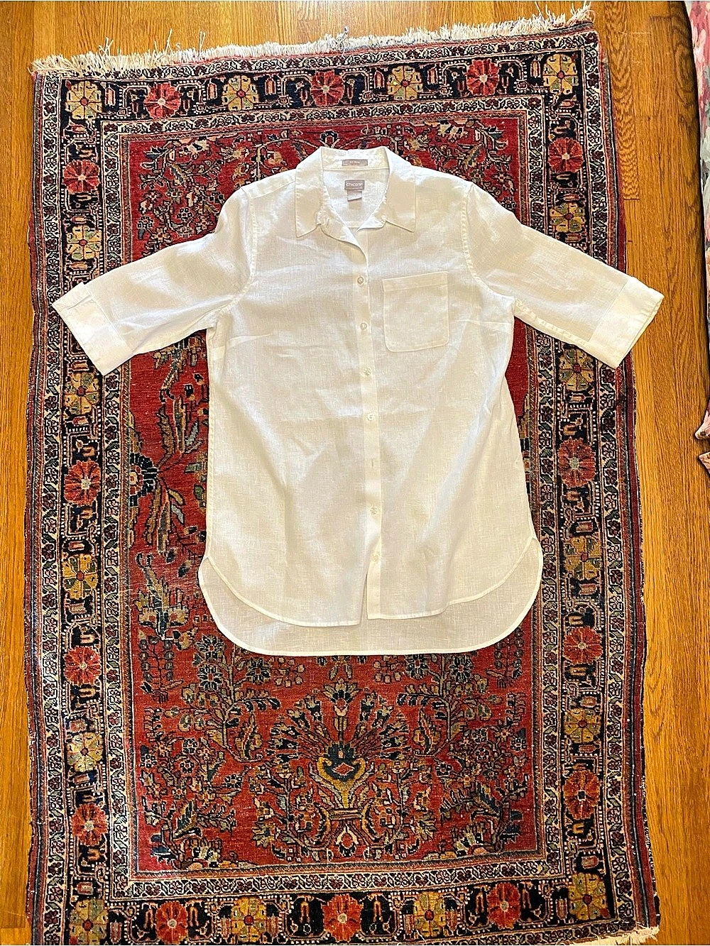 Linen 3/4 Sleeve Shirt White Button Down Shirt